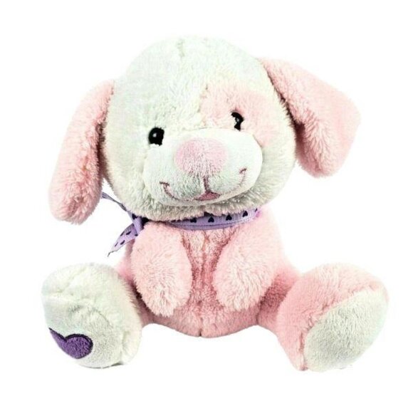 Animal Adventure Puppy 9 in Plush Dog Stuffed Animal White Pink Purple Heart Bow - Picture 1 of 8